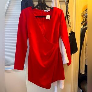 LIKELY Red along Sleeve Mini Dress Size 2